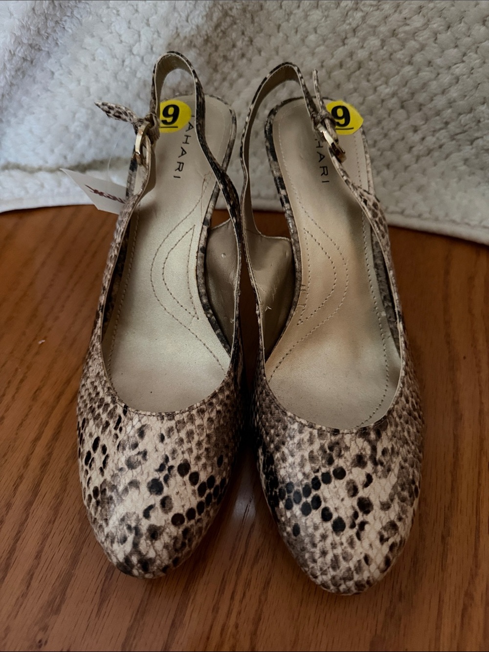 Tahari Beige Snake-Print Slingback Heels